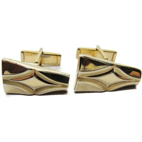 Vintage Rectangle Cufflinks Set Tie Clip Gold Tone Wedding Accessories Pat No - Picture 9 of 9